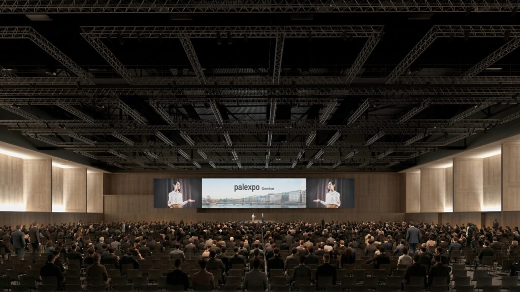 Vue Pavillon de Palexpo, salle de conférence © BLANC-TAILLEUR IMAGES / Projet LRS I LIN.ROBBE.SEILER